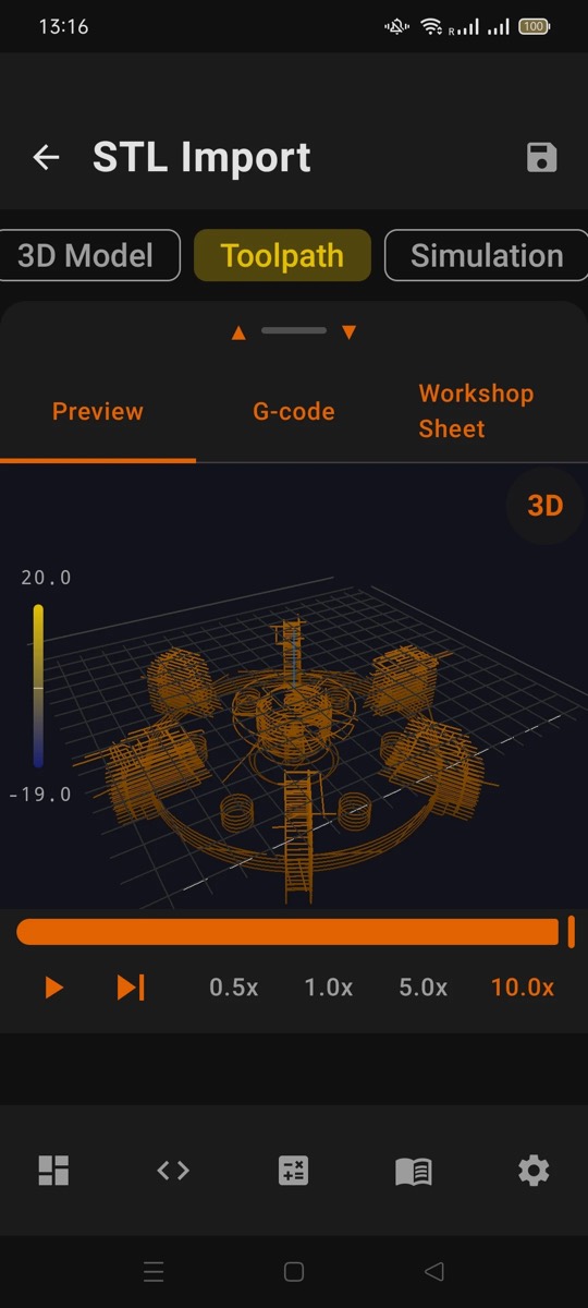 STL import with a 3D surface machining toolpath preview