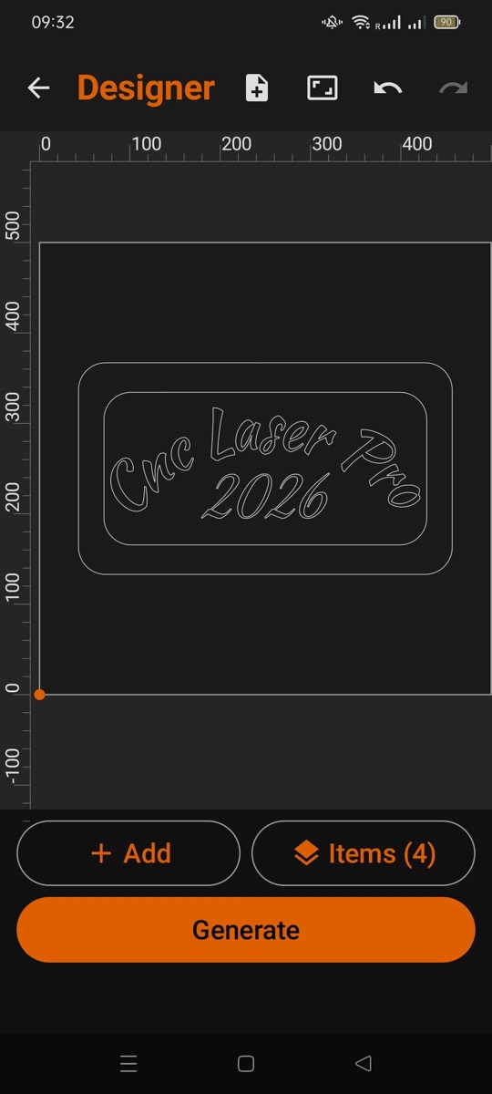 Designer with engraved text inside two rounded rectangles for a nameplate